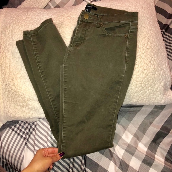 F21 Olive Green skinny jeans - Picture 2 of 8